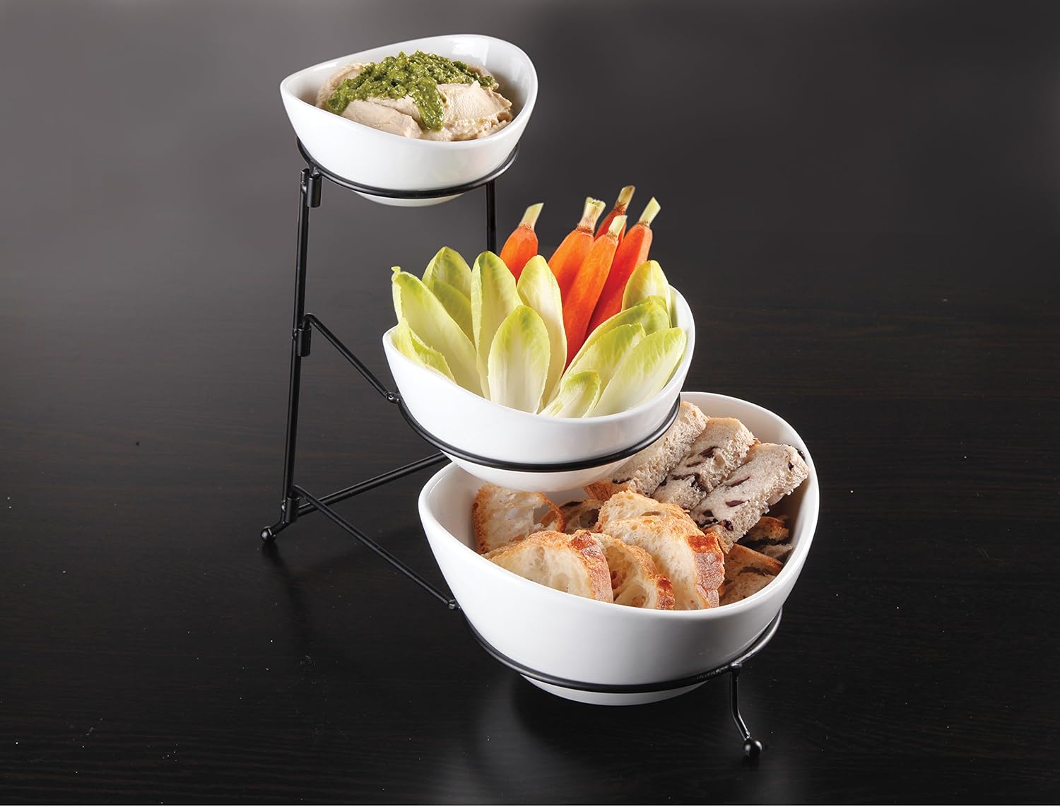 Gibson Elite Gracious Dining Dinnerware, 3-Tier Oval Bowl, White with Stand Gibson Elite Gracious Dining Dinnerware, 3-Tier Oval Bowl, White with Stand